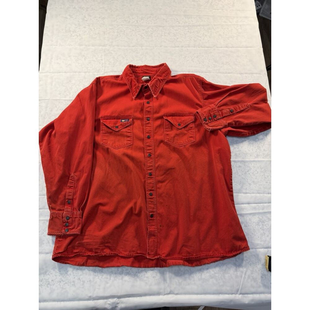 Vintage Men’s LapCo FR Red Rugged and Worn Grunge Snap Down Shirt XL
